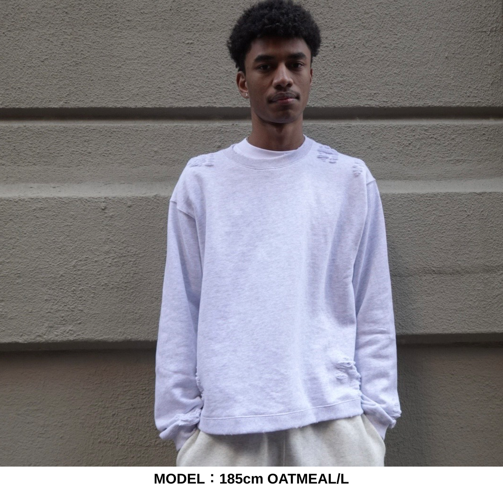 COMPACT FIT DAMAGED SHORT ショート丈 CREW SWEAT/裏パイル FRENCH 
